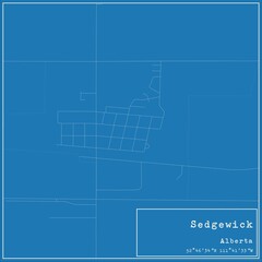 Blueprint Canadian city map of Sedgewick, Alberta.