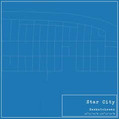 Blueprint Canadian city map of Star City, Saskatchewan.