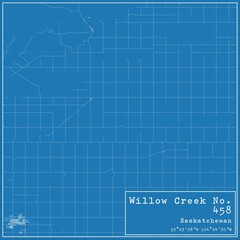 Obraz premium Blueprint Canadian city map of Willow Creek No. 458, Saskatchewan.