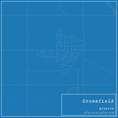 Blueprint Canadian city map of Crossfield, Alberta.