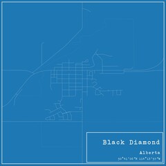 Blueprint Canadian city map of Black Diamond, Alberta.