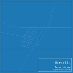 Blueprint Canadian city map of Marcelin, Saskatchewan.
