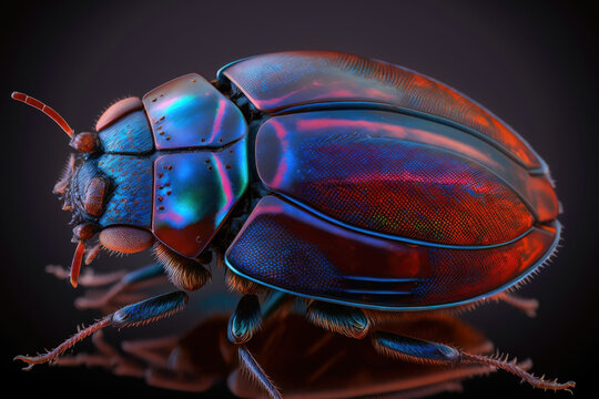 Insects (sloe bug) (sloe bug). The objects were photographed using spectral hues. Ultra macro. Generative AI