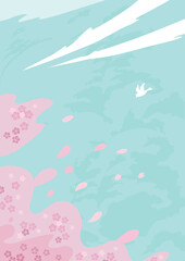 桜舞う空を見上げる 春のベクター背景イラスト素材