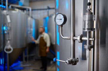 Fototapeta na wymiar Gauge valve to measure and control pressure during brewing process