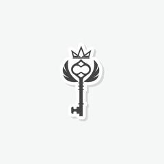 Royal king key crown logo design sticker isolated on gray background