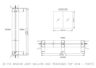2D FIX WINDOW JOINT MULLION AND TRANSOMS TOP VIEW 