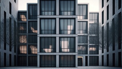 Obraz premium The facade of a modern office or apartment building features windows and balconies. generative ai