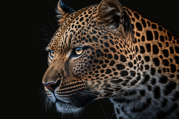 Panthera pardus japonensis, North China leopard, black background Zoo. Generative AI