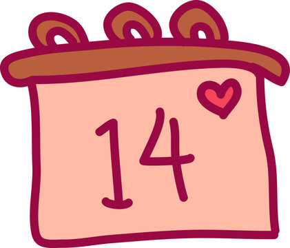 Hand-Drawn Valentine's Day Calendar with 14th February Date Illustration
