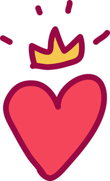 Hand-Drawn Valentine's Day Heart with Crown Illustration