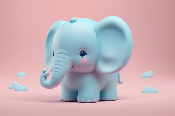 cute blue pastel elephant doll in the pink pastel background, generative ai