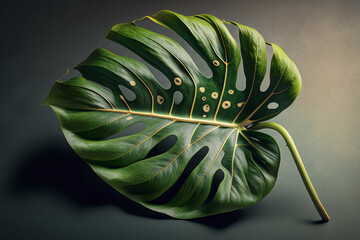 a monstera leaf on a black background, generative ai