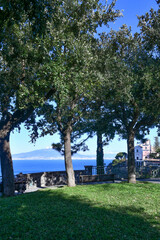 Fototapeta na wymiar Terrace overlooking the sea from a public garden in Vico Equense, a village near Naples, Italy.