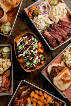 Tabletop Scene of Texas BBQ Trays