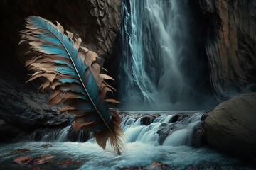 beauticul feather in the waterfall