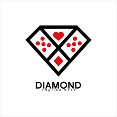 Diamond logo design with heart poker symbol and diamond combination with dice game symbol. Logo can be used for gem business and poker club.