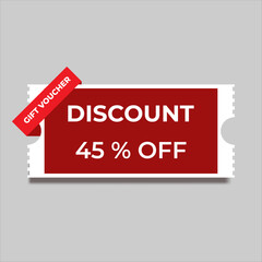 Ticket discount coupon voucher vector illustration on grey background Red discount coupon template