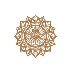 Unique Circular logo illustration. Mandala flat icon for your business. Ayurveda, spa, yoga company identity. Advertising or web startup zen symbol design. Moroccan tile style. Vector isolated sign.
