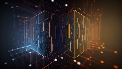 Abstract data center, Ai, 
machine learning, 
server, internet, speed. Background for tech titles , news headline. Generative AI