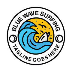 Surfing Wave ocean Logo Summer beach Vintage Emblem Vector Design badge illustration Symbol Icon