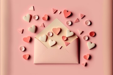 love letter envelope with paper craft hearts generative ai illustration 