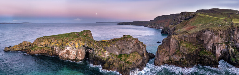 Aerial view of Ballintoy Harbour near Giants Causeway, County. Antrim, Northern Ireland, UK