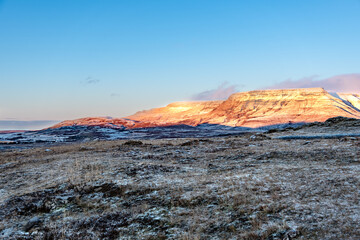 Iceland winter sunrise or sunset in the mountains