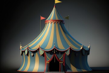 a cute adorable circus tent generative ai rendered in the style of children-friendly cartoon animation fantasy style