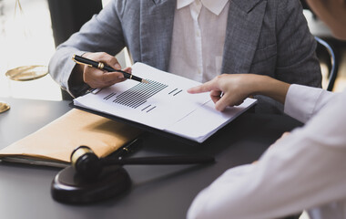 lawyer working on table office, law and justice concept, Selective focus, Law, Business people negotiating a contract, signing contract, problem consultant,
