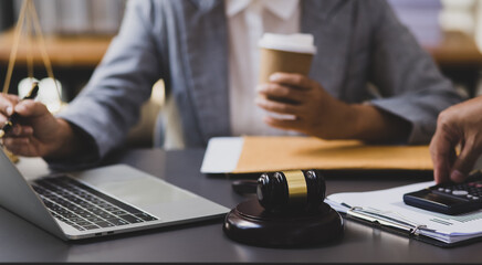lawyer working on table office, law and justice concept, Selective focus, Law, Business people negotiating a contract, signing contract, problem consultant,