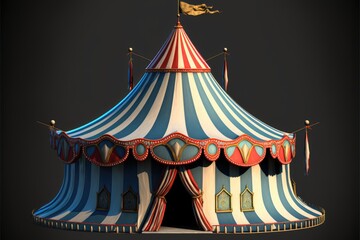 a cute adorable circus tent generative ai rendered in the style of children-friendly cartoon animation fantasy style