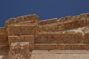 Sunny temples, arches, the Nymphaeum, stone ornaments, columns and column bases on the ruins of the...
