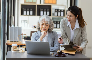 lawyer working on table office, law and justice concept, Selective focus, Law, Business people negotiating a contract, signing contract, problem consultant,