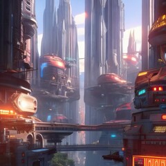 cyberpunk beautiful highly detailed futuristic hyper-realistic city unique art Generative AI