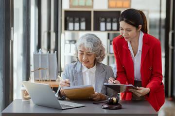 lawyer working on table office, law and justice concept, Selective focus, Law, Business people negotiating a contract, signing contract, problem consultant,