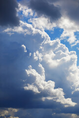 High clouds in the summer sky. Sky background. Meteorological observations of the sky.