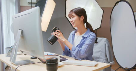 Photographer checking photo