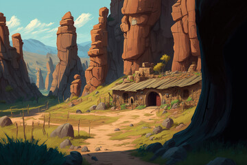 Ancient cave settlement in Armenia's Khndzoresk. Generative AI