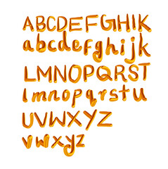 Set of shiny golden upper and lowercase english alphabet text , Realistic golden letters