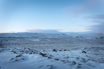 Iceland winter panorama mountain landscape at sunset