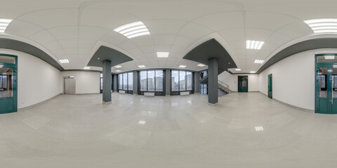 full seamless spherical hdri 360 panorama view in empty modern hall with columns, doors and...