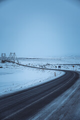 Iceland road bridge winter landscape