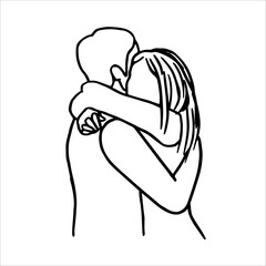 doodle drawing woman and man hugging. vector sketch heterosexual couple in love
