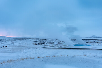 Iceland, Reykjahlíð, Geothermal area panorama