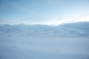 Iceland,  Norðurþing, Winter panorama landscape 