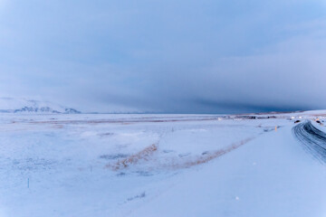 Iceland, Húsavík, winter landscape panorama