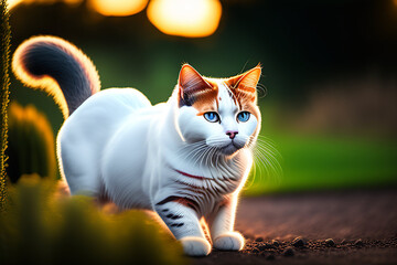 Beautiful British breed cat on a dark background, 3D generated image.