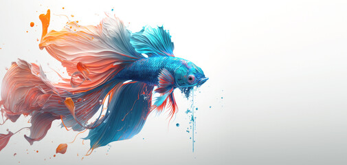 Beautiful Fighting fish art on white background , Generative Ai