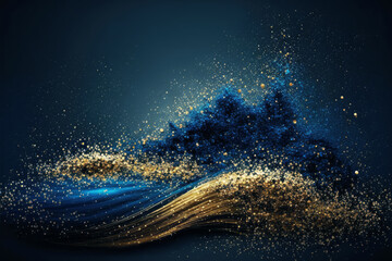 Fototapeta premium Abstract background of blue gold shimmer glitter splash , Generative Ai 